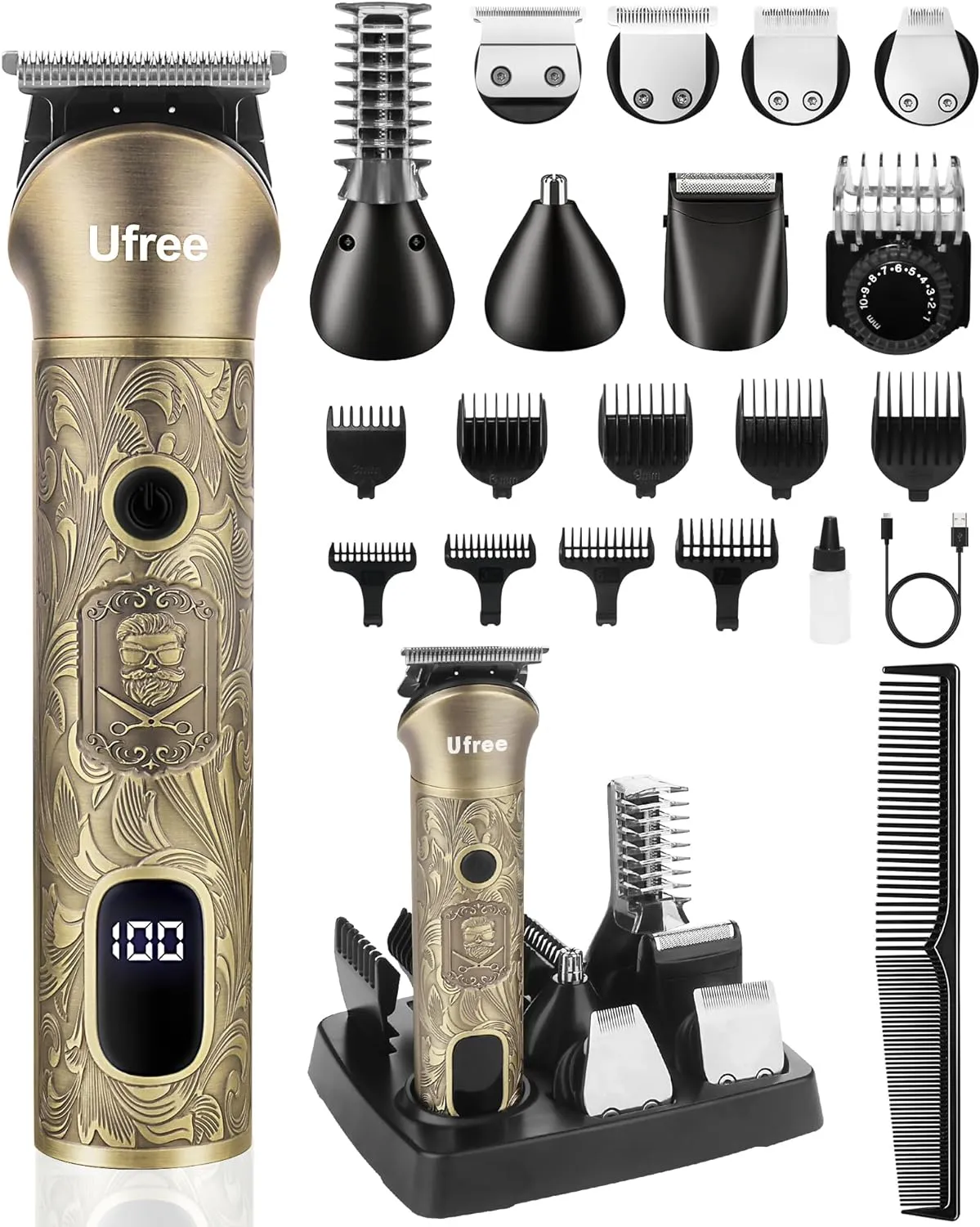 Ufree Beard Trimmer for Men, Electric Razor Shavers, Cordless Hair Clippers, Shaving Kit for Mustache, Body, Nose, Ear and Face, 7 in 1 Beard Grooming Kit, Gifts for Men