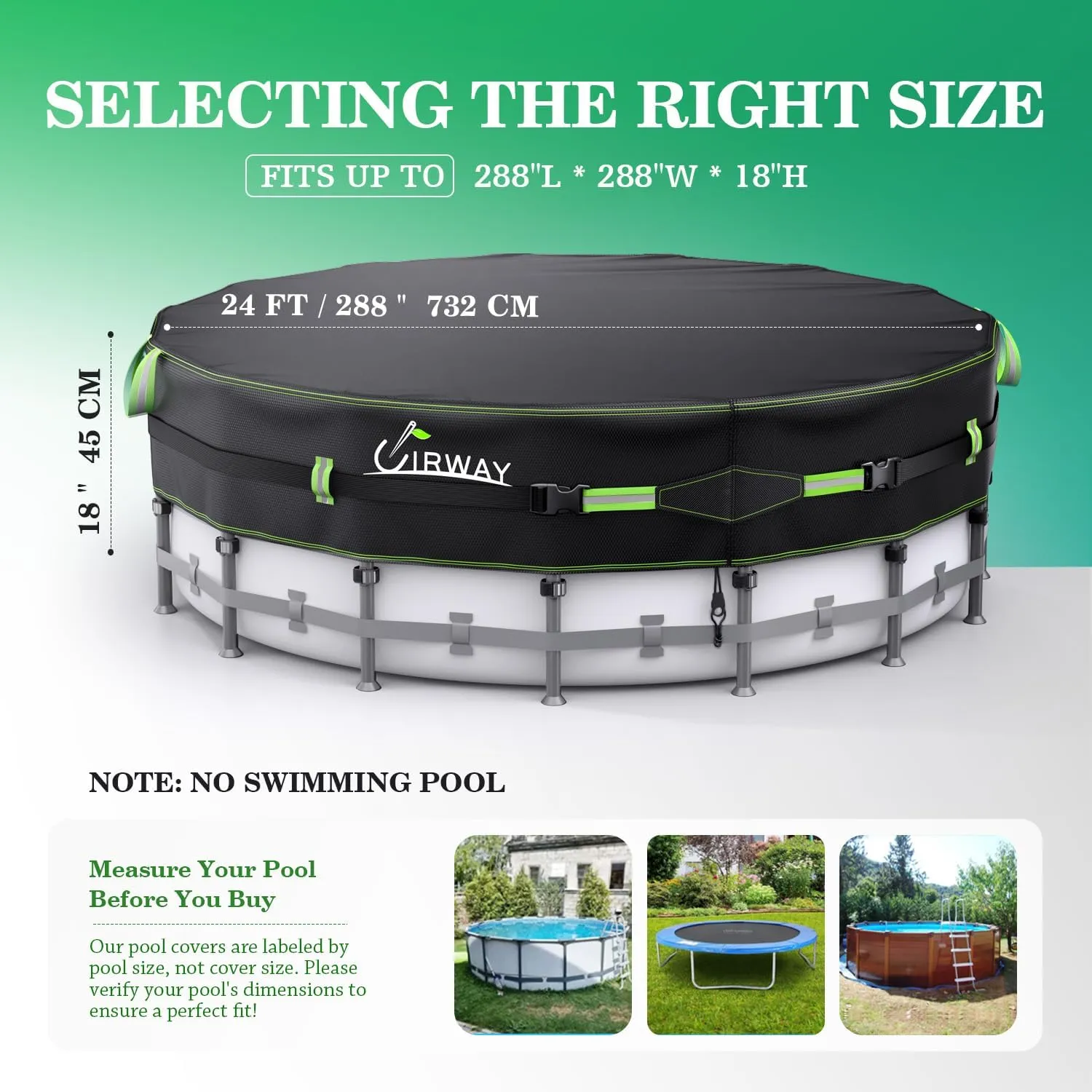UIRWAY 500D Pool Cover 24FT Round [2025 Upgraded Heavy Duty Fabric] Solar Pool Covers for Above Ground Pools, New Super Windproof Gel-Coated Tarp Straps, Swimming Pool Covers with UV Protection