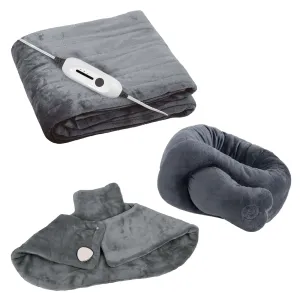 Ultimate Cozy Comfort & Relaxation Bundle – Heated Blanket, Neck & Shoulder Heating Pad, and Massaging Wrap