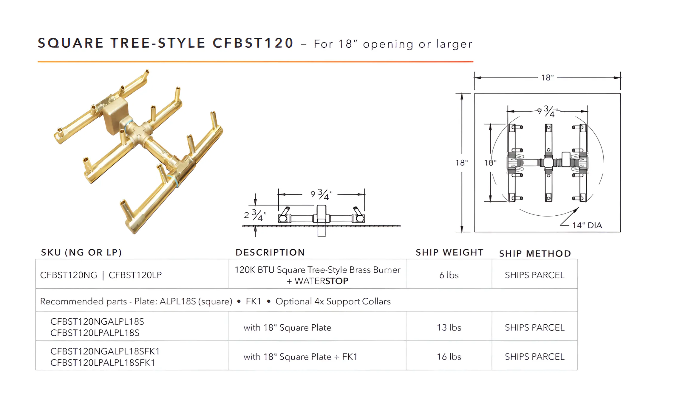 Ultimate Crossfire Bundle: Warming Trends Crossfire CFBST Square Tree-Style Brass Burner Bundle