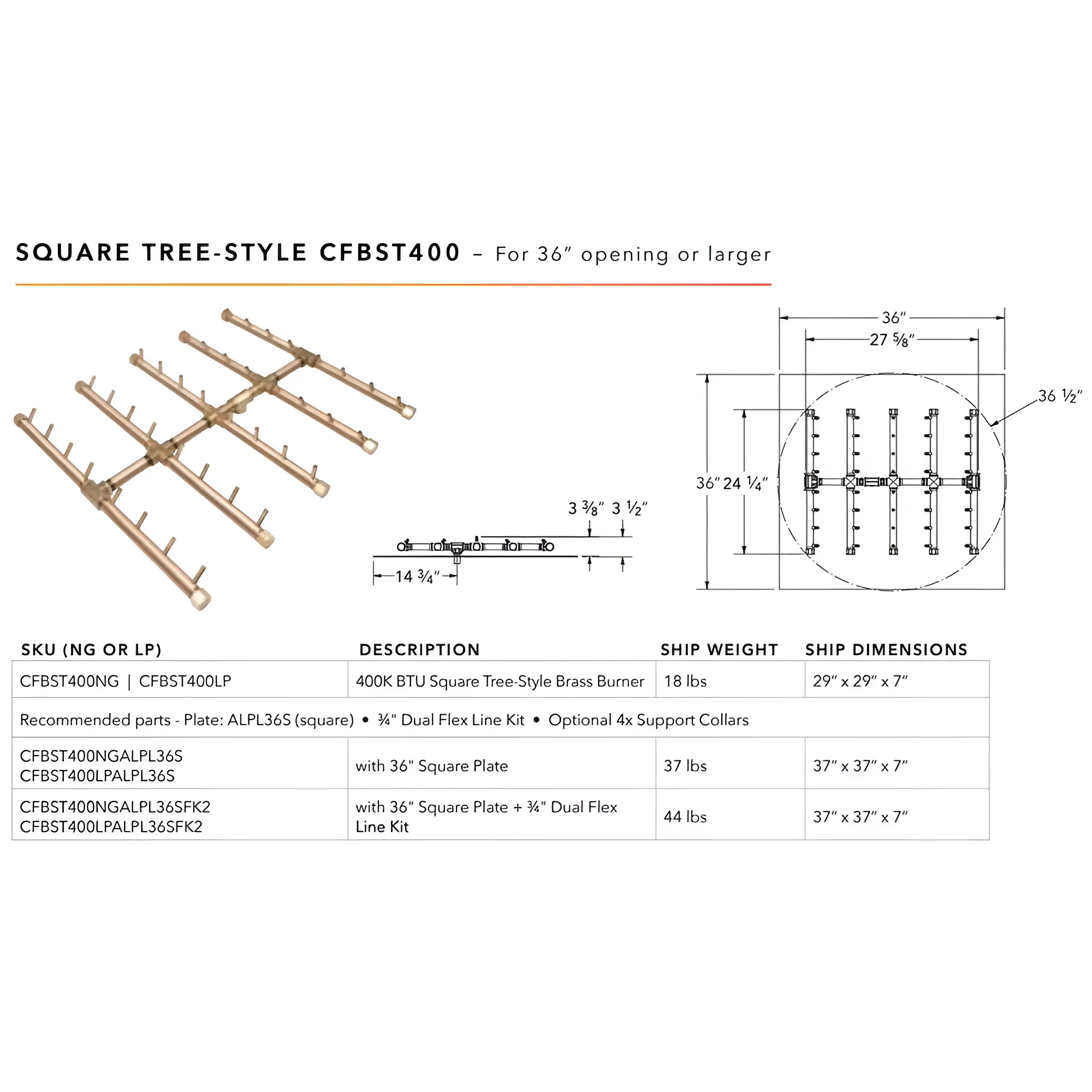 Ultimate Crossfire Bundle: Warming Trends Crossfire CFBST Square Tree-Style Brass Burner Bundle