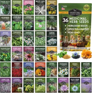 Ultimate Medicinal Herbs 36 Variety Pack - 28,000  Herb Seeds for Planting Essential Healing Plants - Mixed Assortment with Culinary, Medicinal, Tea Herbs - Non-GMO Heirloom - Survival Garden Seeds