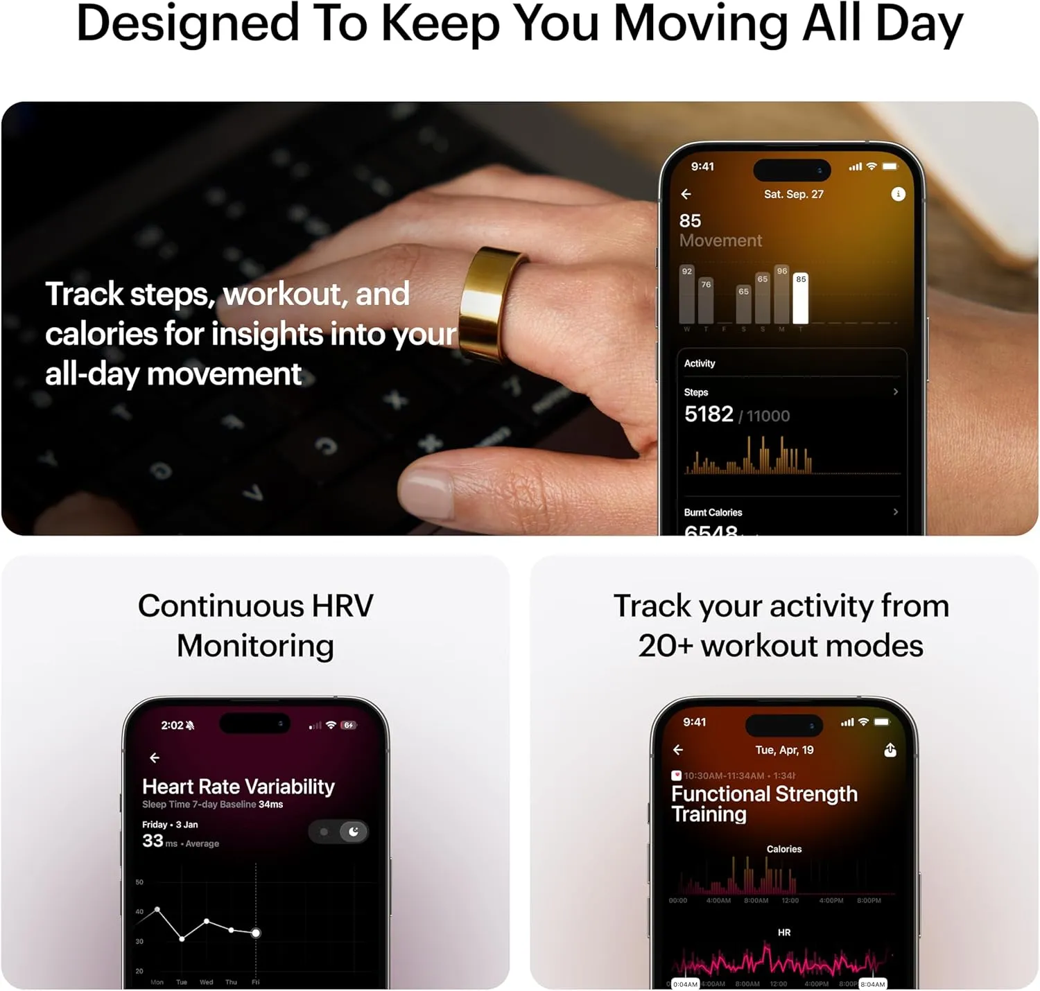 ULTRAHUMAN Ring AIR-Smart Ring Health Tracker, Size First Sizing Kit,Sleep Tracker,Smart Ring for Men/Women,Fitness Tracker (Made in India, Bionic Gold, 9)