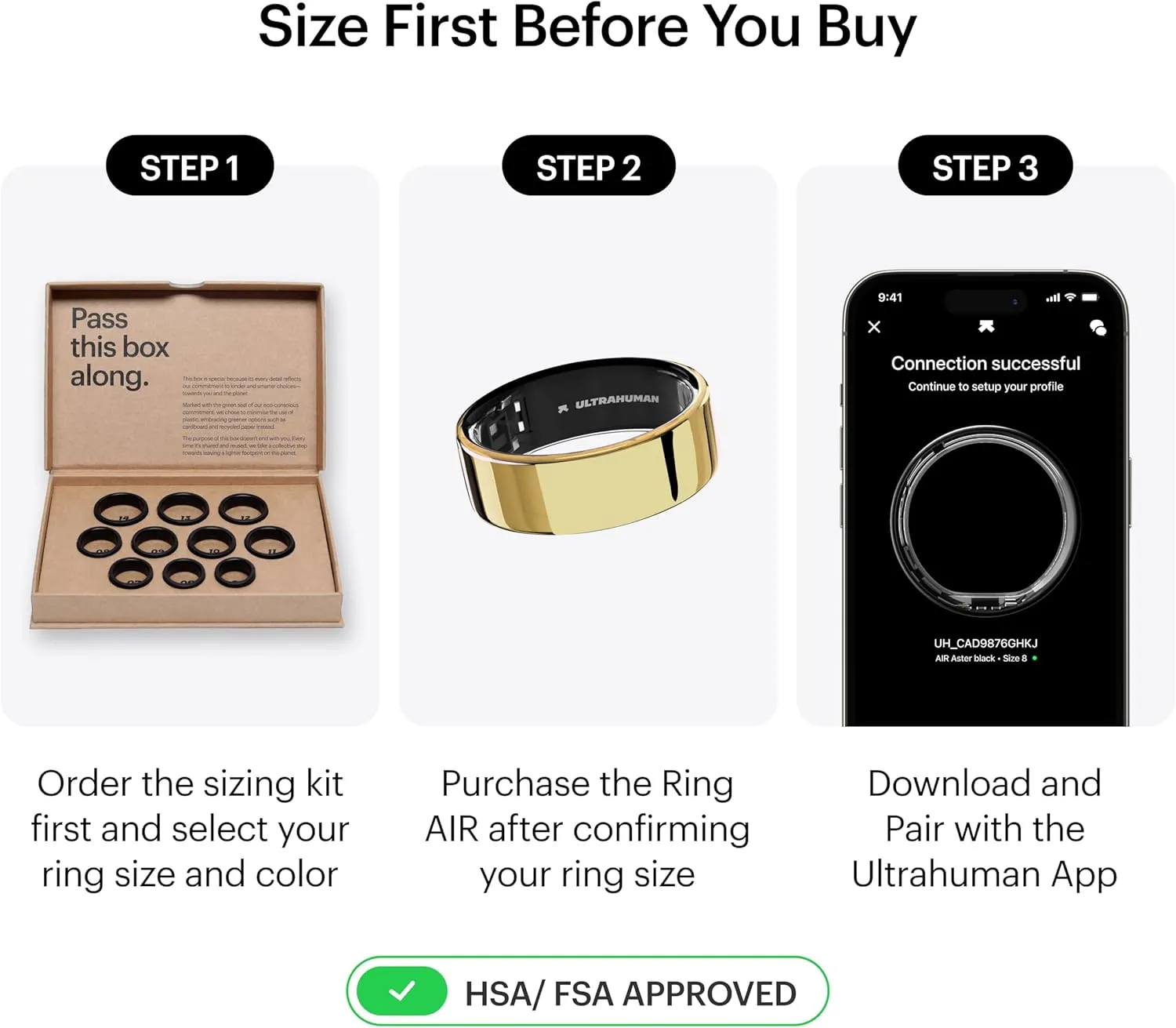 ULTRAHUMAN Ring AIR-Smart Ring Health Tracker, Size First Sizing Kit,Sleep Tracker,Smart Ring for Men/Women,Fitness Tracker (Made in India, Bionic Gold, 9)