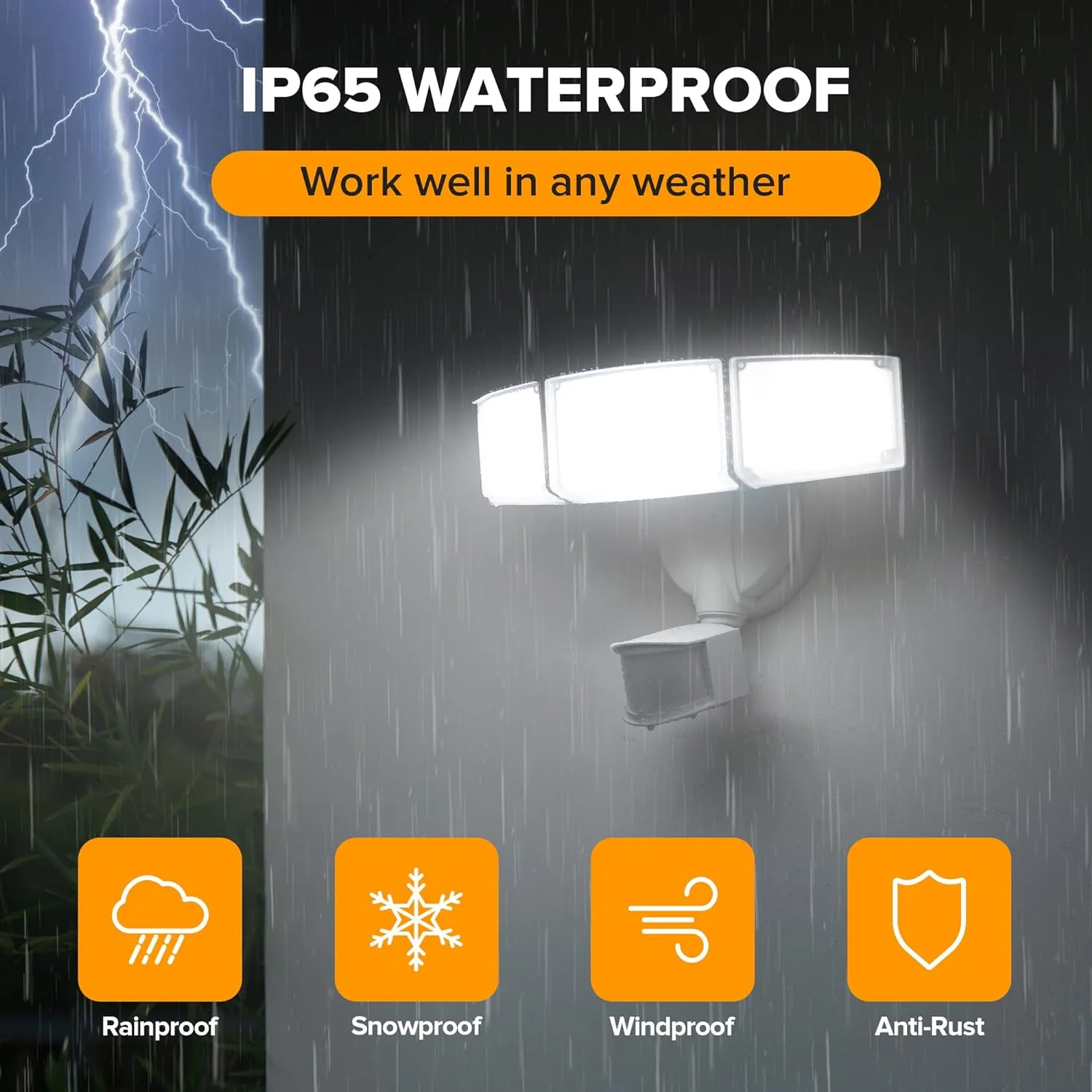 UME 2 Pack 5500LM LED Security Lights Motion Sensor Light Outdoor, 49W, 5000K Daylight, IP65 Waterproof, Dusk to Dawn, 3 Head Motion Detected Flood Light for Garage, Yard, Porch (White)