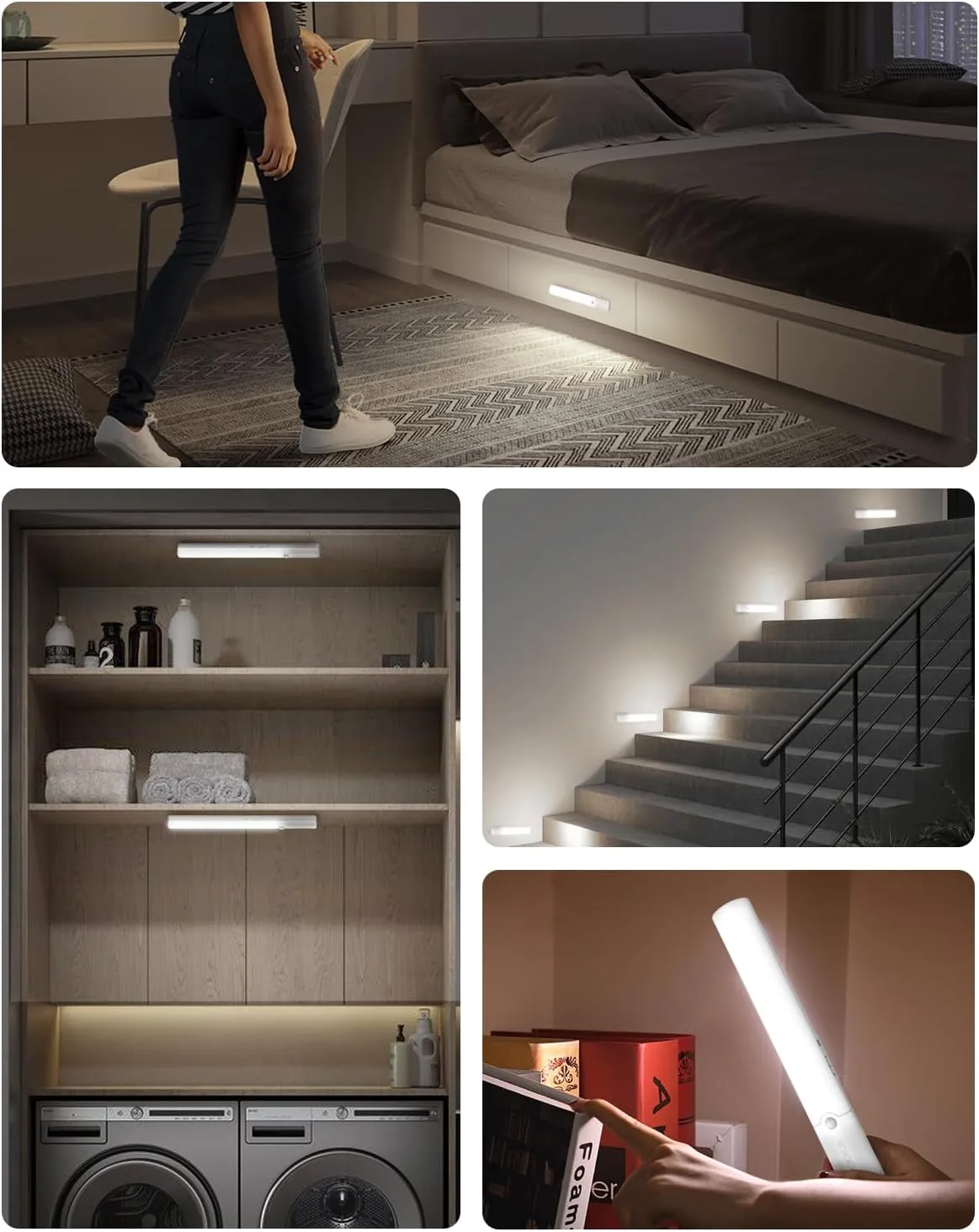 Under Cabinet Lighting, LED Motion Sensor Light Indoor, Wireless Rechargeable Battery Operated Under Cabinet Lights for Kitchen,Dimmble Closet Lights (6 Pack)