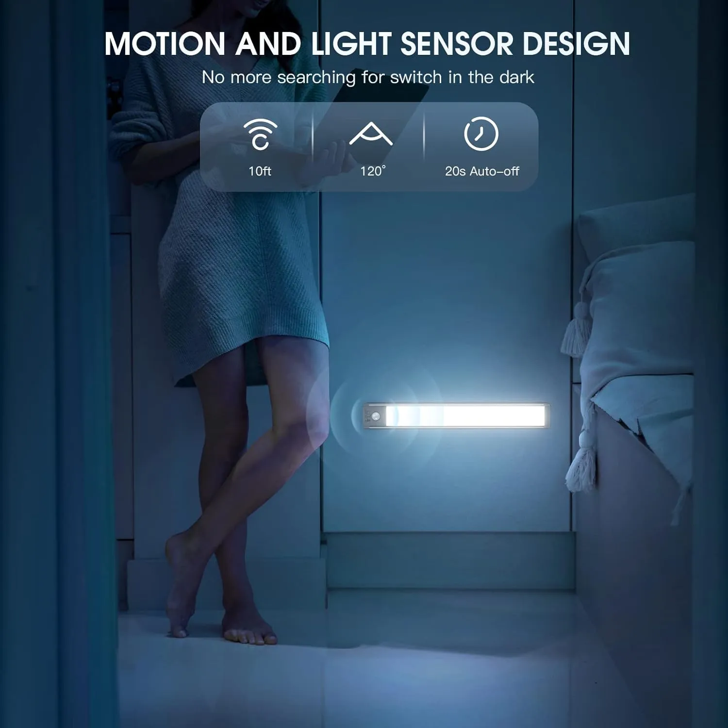 Under Cabinet Lighting,40 LED Rechargeable Battery Operated Motion Sensor Light Indoor, 2 Pack Magnetic Dimmable Closet Lights, Wireless Under Counter Lights for Kitchen, Stairs
