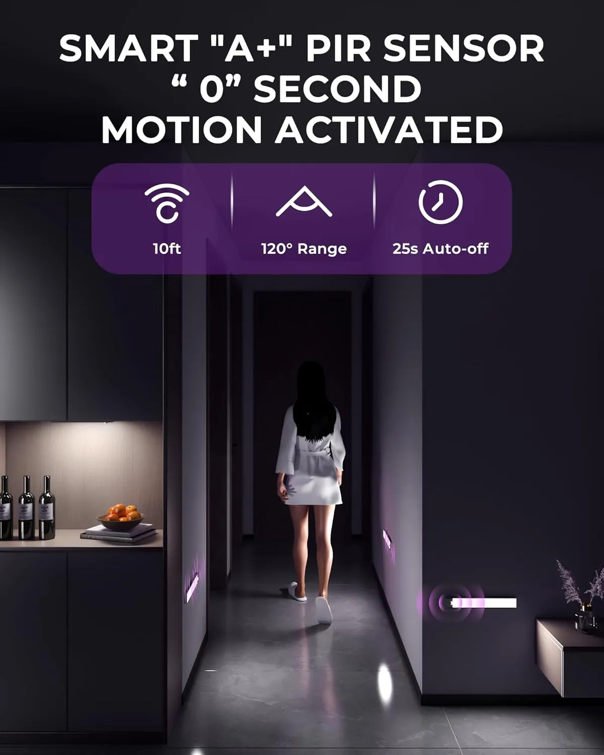 Under Cabinet Lights Motion Sensor Light Indoor 3-Light Colors 2000mAh Rechargeable LED Closet Lights Battery Operated Under Cabinet Lighting Wireless (3-Light Colors, 2Pack)