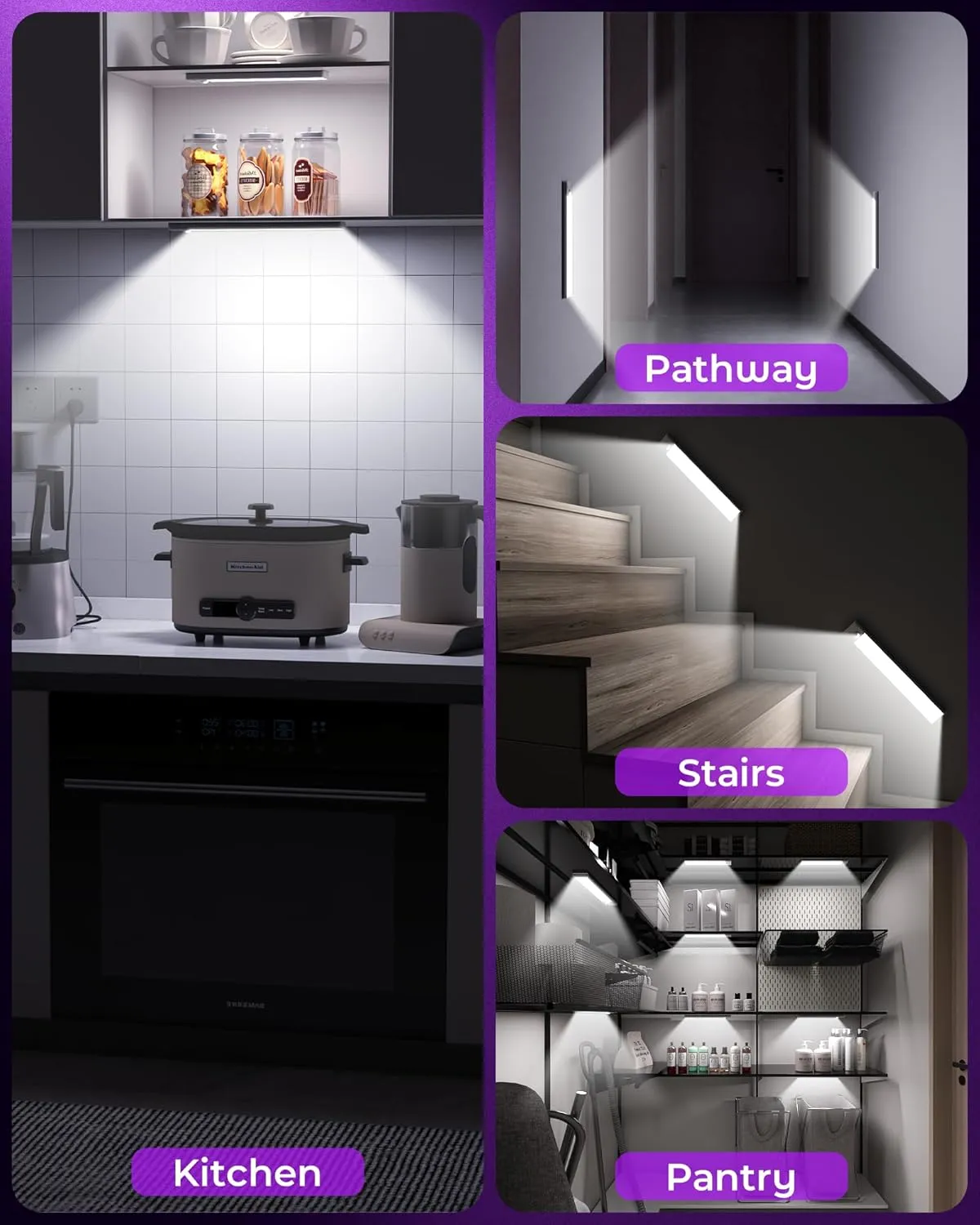 Under Cabinet Lights Motion Sensor Light Indoor 3-Light Colors 2000mAh Rechargeable LED Closet Lights Battery Operated Under Cabinet Lighting Wireless (3-Light Colors, 2Pack)