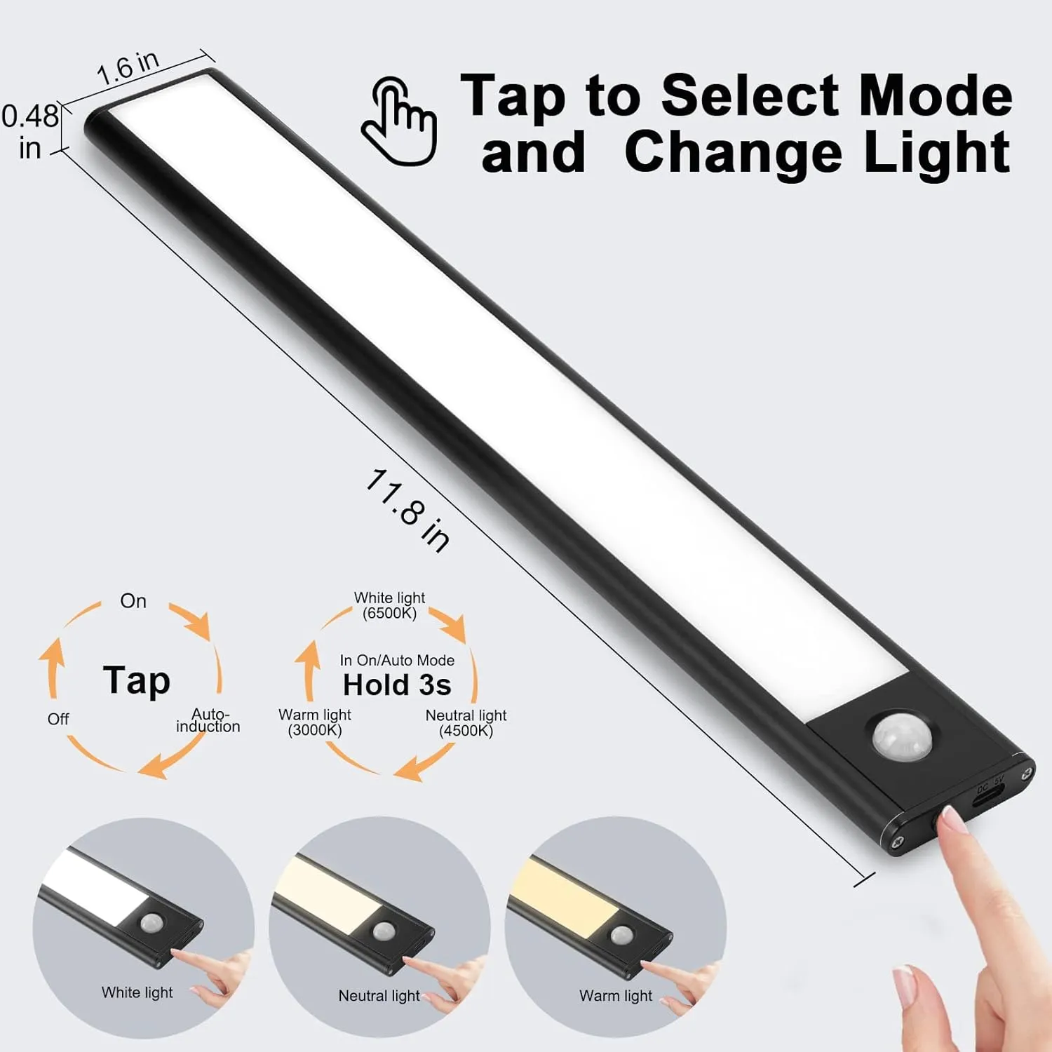 Under Cabinet Lights Wireless,Under Counter Motion Sensor Light Kitchen, 54 LED Rechargeable Night Lighting,3 Color Temperatures Black Closet Light for Bedroom,Wardrobe, Stairs,Cupboard(2 Pack)