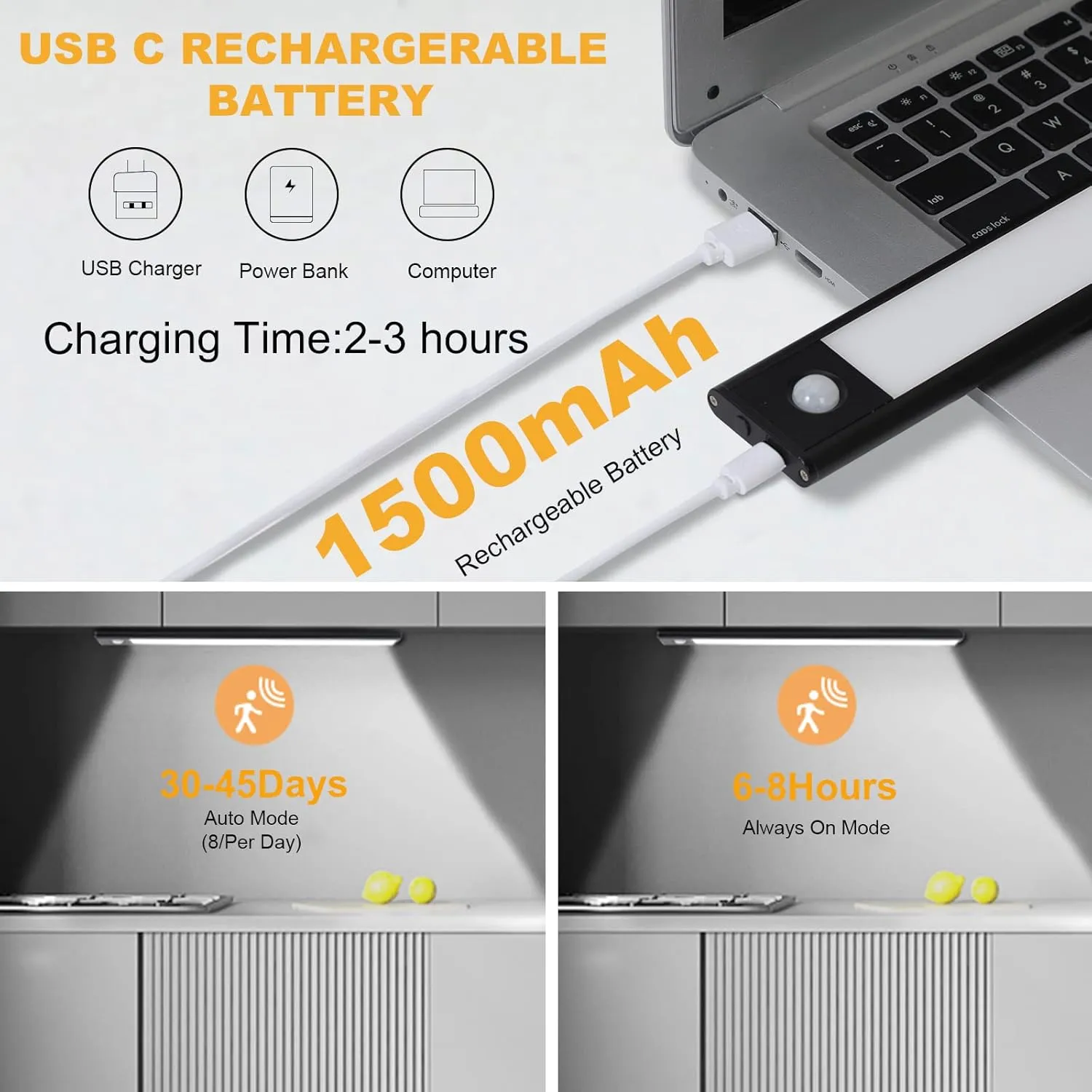 Under Cabinet Lights Wireless,Under Counter Motion Sensor Light Kitchen, 54 LED Rechargeable Night Lighting,3 Color Temperatures Black Closet Light for Bedroom,Wardrobe, Stairs,Cupboard(2 Pack)