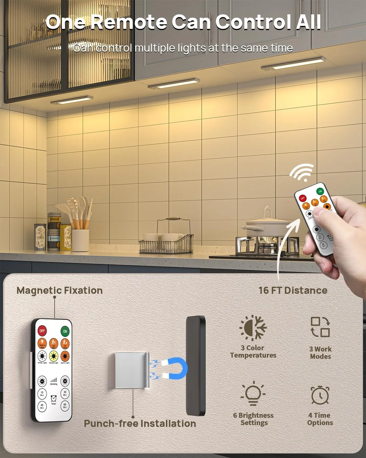 Under Cabinet Lights with Remote Control, USB Rechargeable Battery 180 Lumen Motion Sensor Indoor Light,5 Pack Wireless Under Counter Light,3 Color Dimmable Closet Lighting for Kitchen,Stairs,Wardrobe