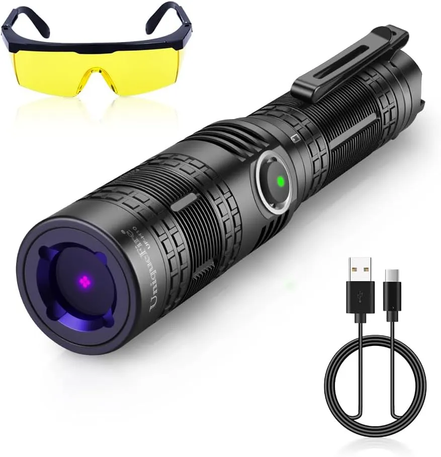 UniqueFire H10 Uniform UV Light Flashlight, 365nm UV Black Light Professional Grade 10W USB Rechargeable Powerful Blacklight Flashlight for Professional/Commercial Use