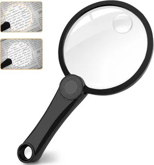 Updated Magnifying Glass with 2 Light - LED Magnifiers for Reading USB Rechargeable Magnifying Glasses with Light for Close Work 3 Modes Jewelers for Seniors Vision Impairment
