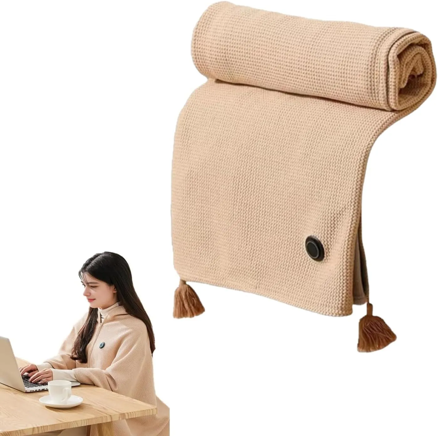 USB Heated Shawl for Women - Portable Electric Blanket Wrap with 3 Heating Levels, Soft Zipper Design, Warm and Cozy for Home and Travel