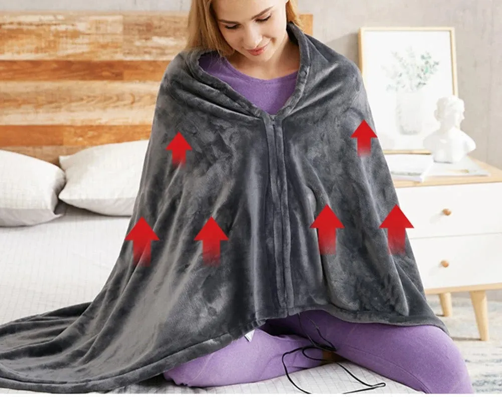 USB Heated Wearable Blanket – 3-Level Fast Heating Shawl with 9 Heat Zones