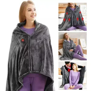 USB Heated Wearable Blanket – 3-Level Fast Heating Shawl with 9 Heat Zones