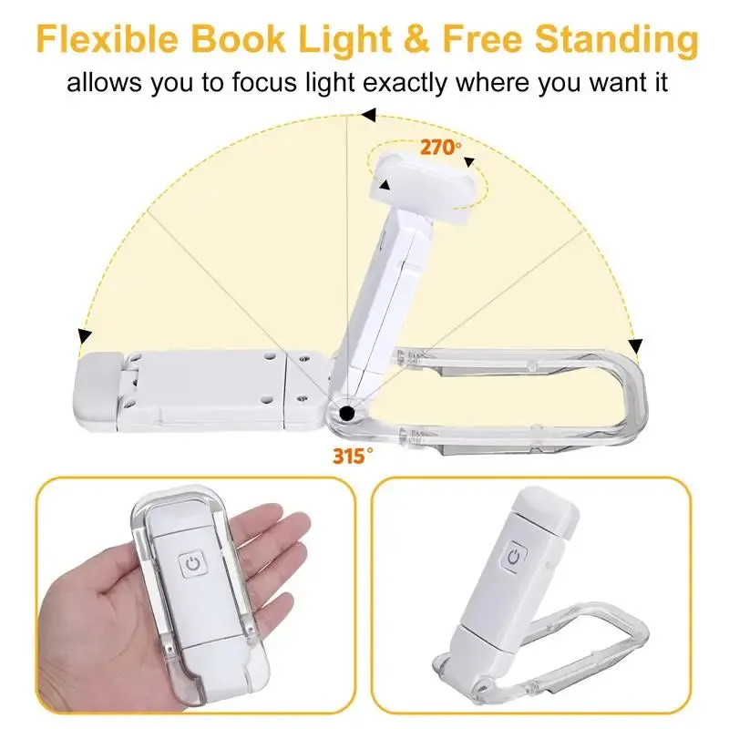 USB Rechargeable LED Book Light - Portable Clip-On Night Lamp for Eye Protection and Reading