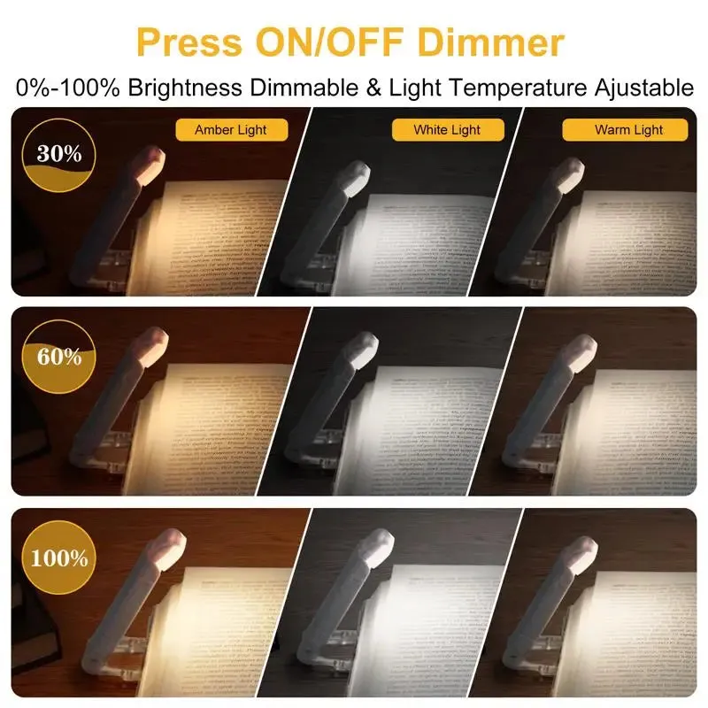USB Rechargeable LED Book Light - Portable Clip-On Night Lamp for Eye Protection and Reading