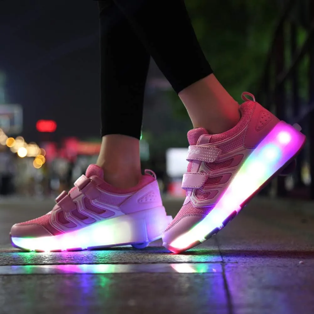 USB Rechargeable Roller Shoes Sneakers for Boys Girls Kids Gift LED Light Up Wheels Shoes Roller Skates