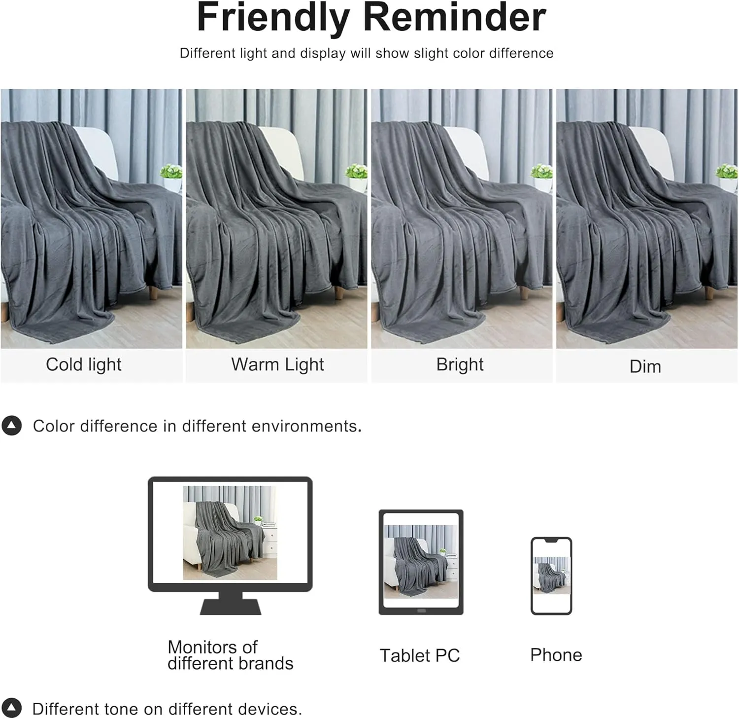 uxcell Flannel Fleece Blanket Twin Size - Soft Lightweight Plush Microfiber Bed Blanket for Sofa or Couch, Machine Washable Blankets Fleeces, Dark Gray 60x78 Inch