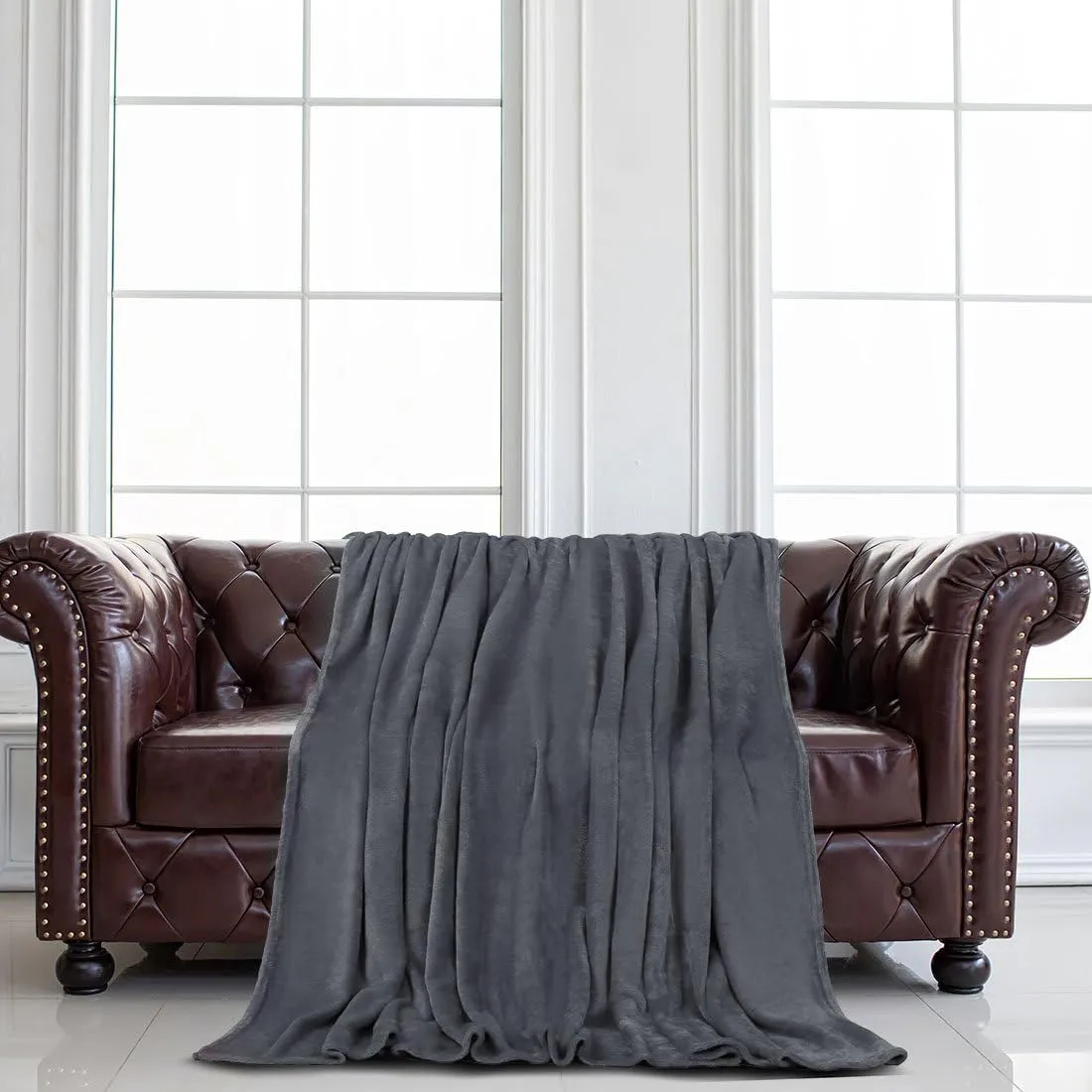 uxcell Flannel Fleece Blanket Twin Size - Soft Lightweight Plush Microfiber Bed Blanket for Sofa or Couch, Machine Washable Blankets Fleeces, Dark Gray 60x78 Inch