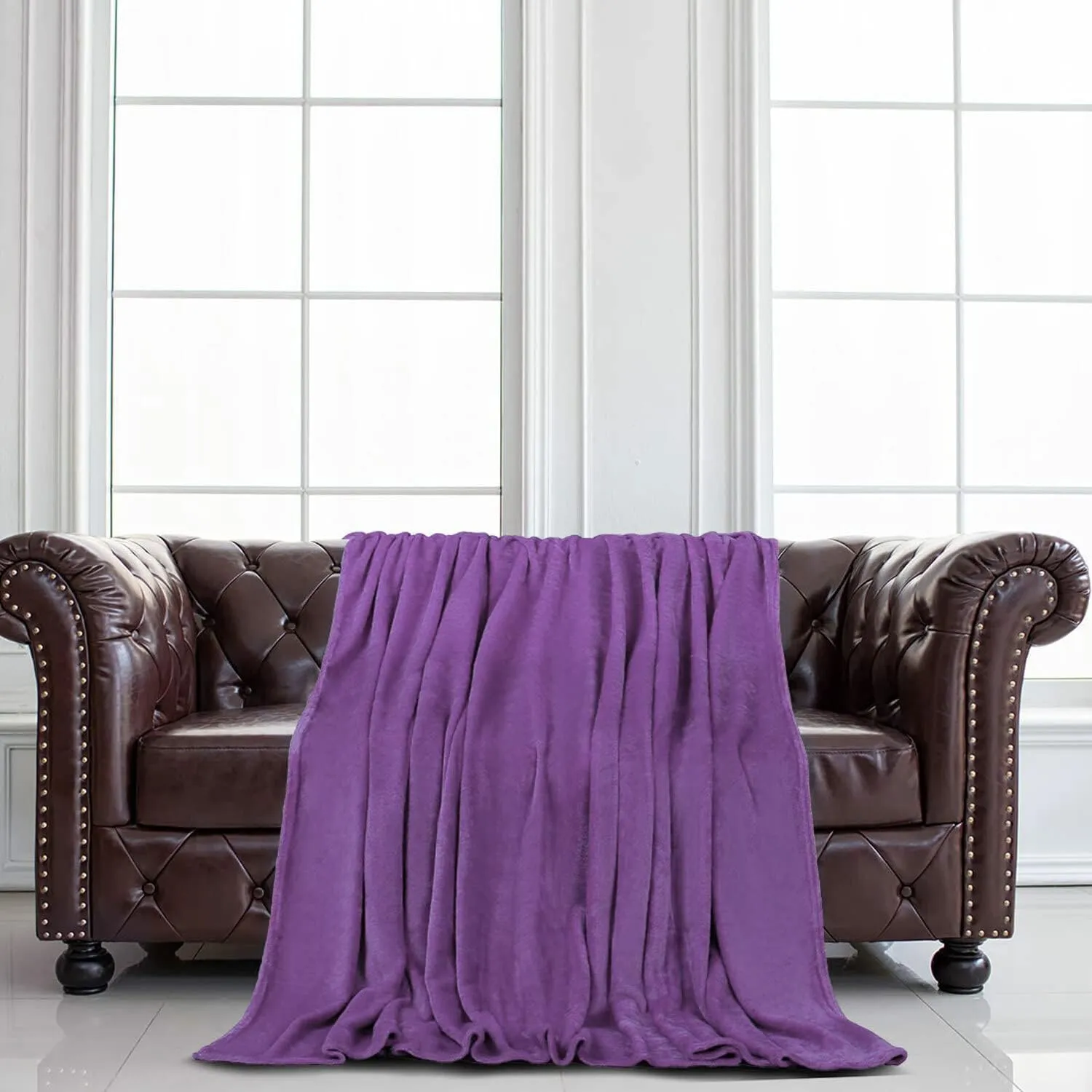 uxcell Flannel Fleece Blanket Twin Size - Soft Lightweight Plush Microfiber Bed Blanket for Sofa or Couch, Machine Washable Blankets Fleeces, Dark Purple 60x78 Inch