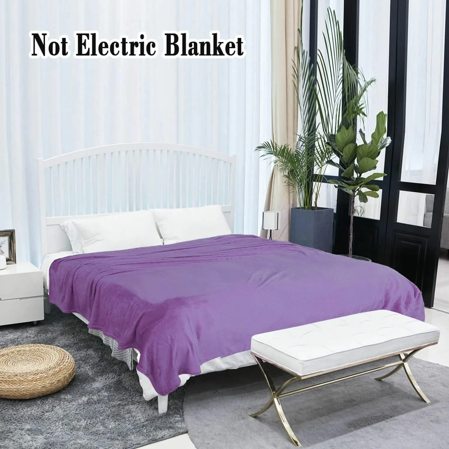 uxcell Flannel Fleece Blanket Twin Size - Soft Lightweight Plush Microfiber Bed Blanket for Sofa or Couch, Machine Washable Blankets Fleeces, Dark Purple 60x78 Inch