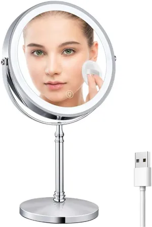 Vanity Mirror Bathroom Vanity MirrorMakeup Vanity Mirror with LED Lights, 8 Inch Rechargeable Double Sided 10X Magnification, Dimmable Cosmetic Mirror with Touch Control 360°Rotation Light up Mirr