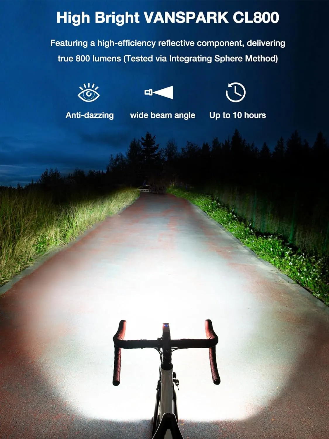 VANSPARK CL800 Bike Lights 2025, 800 Lumens Cut Off Beam Bike Headlight, USB-C Rechargeable Bicycle Light, CNC-Machined Aluminum Body Waterproof Front Light, Kind Beam for Urban Cyclists