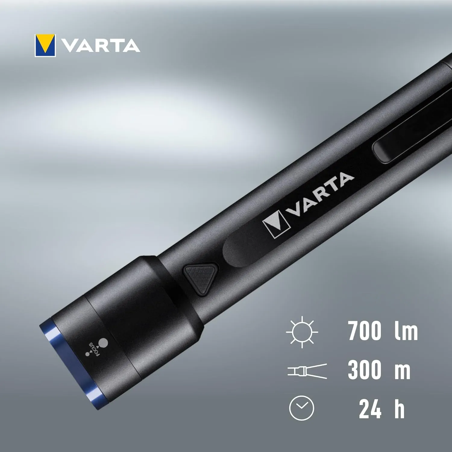 VARTA Torch LED & Power Bank (2600 mAh), Rechargeable, Night Cutter F30R Premium Light, Lamp with Four Light Modes, Torch with Micro USB Charging Cable, Splashproof, Black