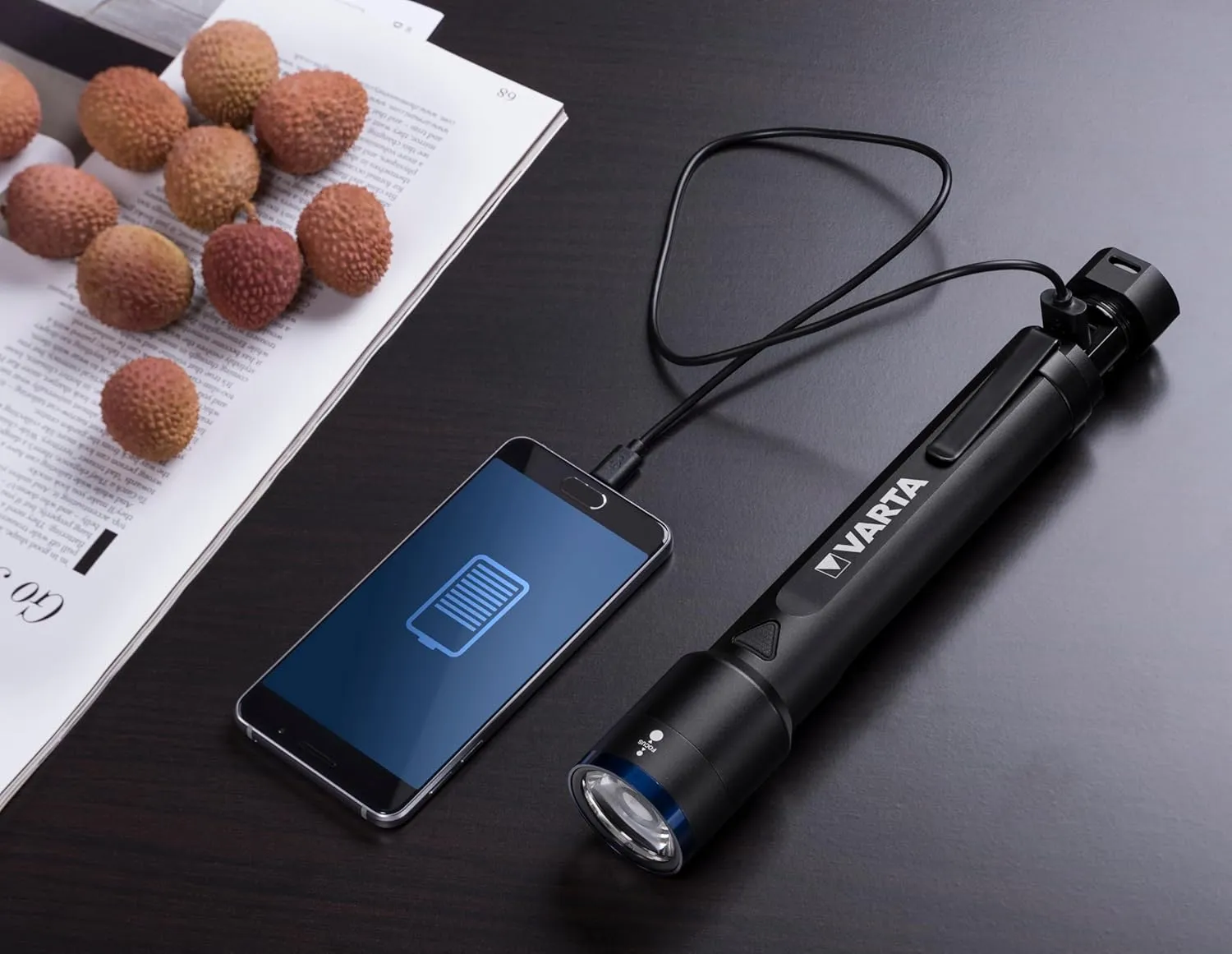 VARTA Torch LED & Power Bank (2600 mAh), Rechargeable, Night Cutter F30R Premium Light, Lamp with Four Light Modes, Torch with Micro USB Charging Cable, Splashproof, Black