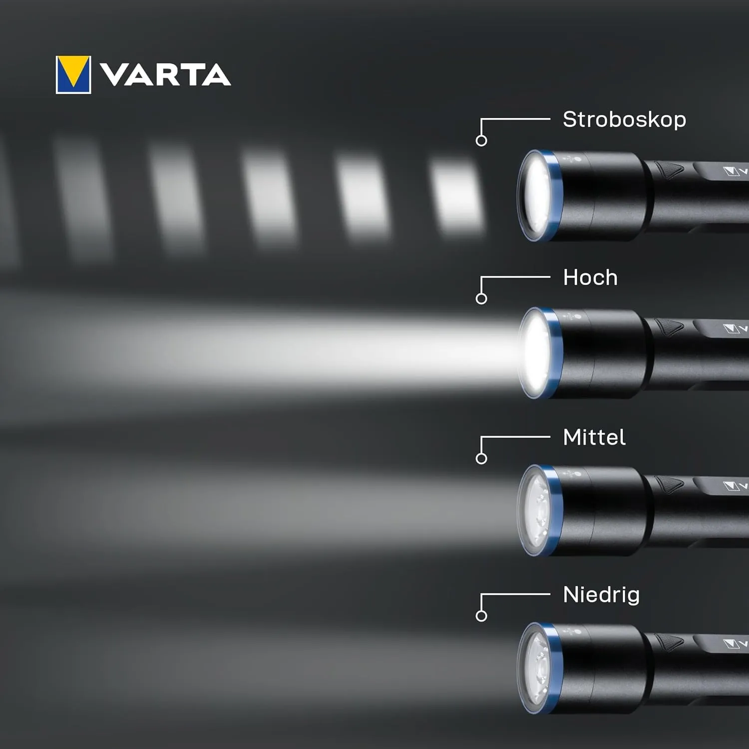 VARTA Torch LED & Power Bank (2600 mAh), Rechargeable, Night Cutter F30R Premium Light, Lamp with Four Light Modes, Torch with Micro USB Charging Cable, Splashproof, Black