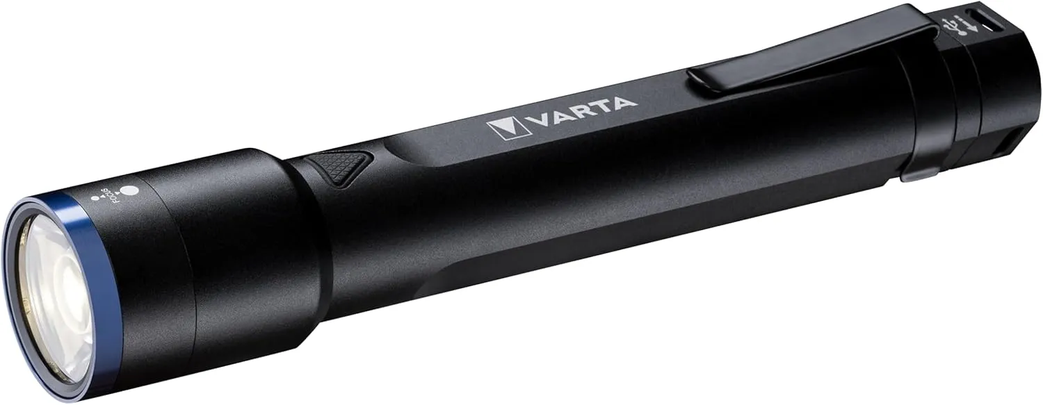 VARTA Torch LED & Power Bank (2600 mAh), Rechargeable, Night Cutter F30R Premium Light, Lamp with Four Light Modes, Torch with Micro USB Charging Cable, Splashproof, Black