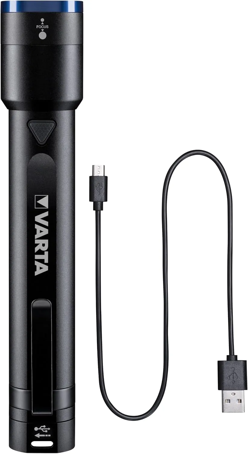 VARTA Torch LED & Power Bank (2600 mAh), Rechargeable, Night Cutter F30R Premium Light, Lamp with Four Light Modes, Torch with Micro USB Charging Cable, Splashproof, Black