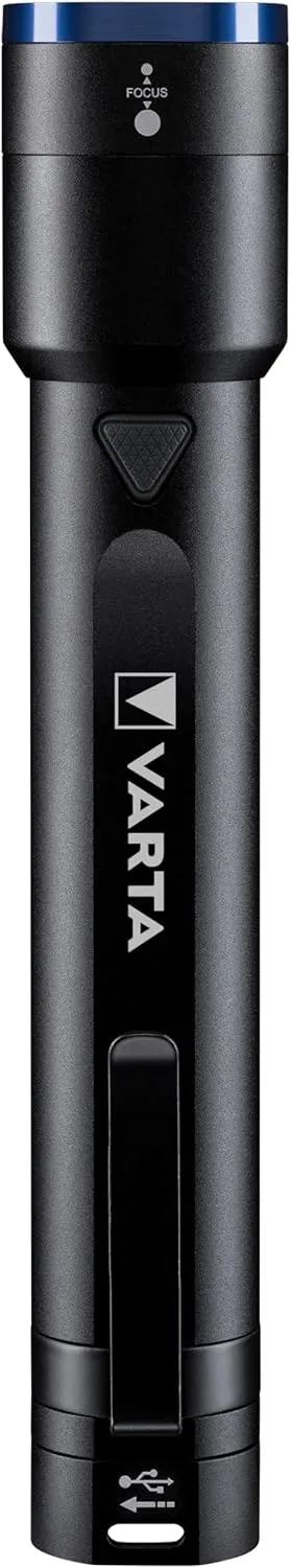 VARTA Torch LED & Power Bank (2600 mAh), Rechargeable, Night Cutter F30R Premium Light, Lamp with Four Light Modes, Torch with Micro USB Charging Cable, Splashproof, Black