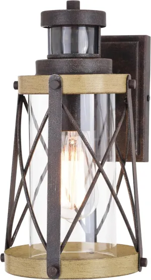 VAXCEL Harwood Bronze Motion Sensor Dusk to Dawn Outdoor Wall Light Farmhouse Clear Glass