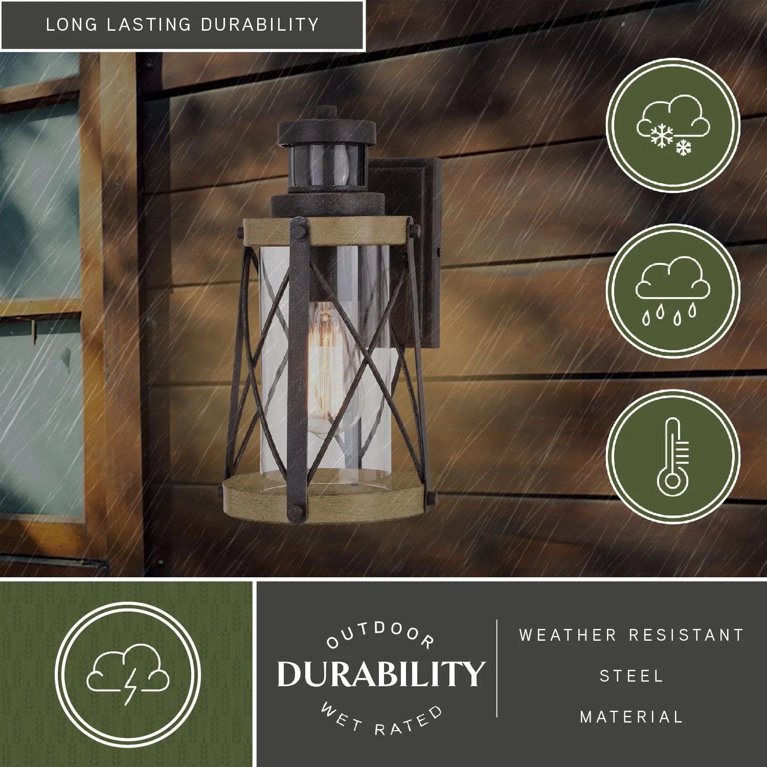 VAXCEL Harwood Bronze Motion Sensor Dusk to Dawn Outdoor Wall Light Farmhouse Clear Glass