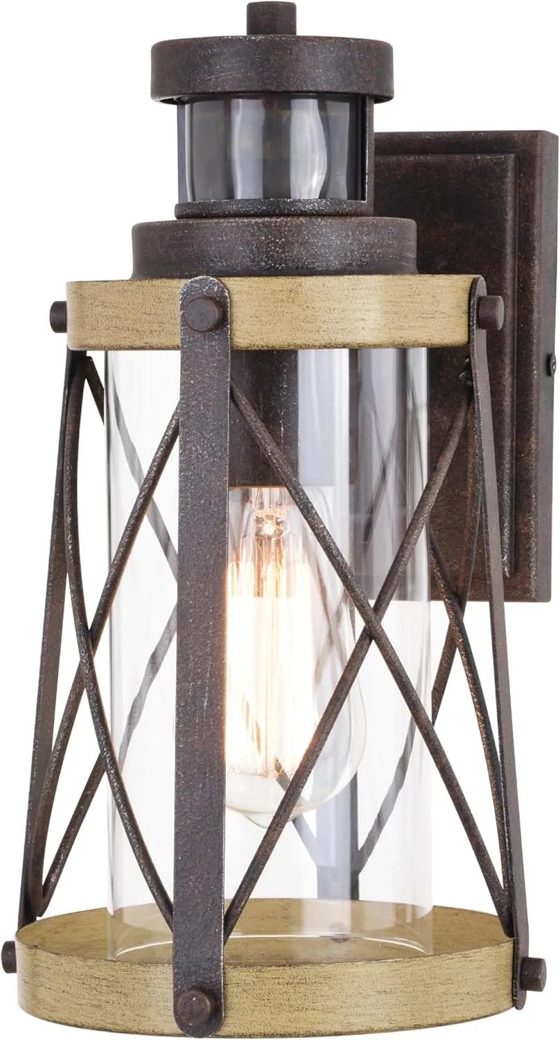 VAXCEL Harwood Bronze Motion Sensor Dusk to Dawn Outdoor Wall Light Farmhouse Clear Glass