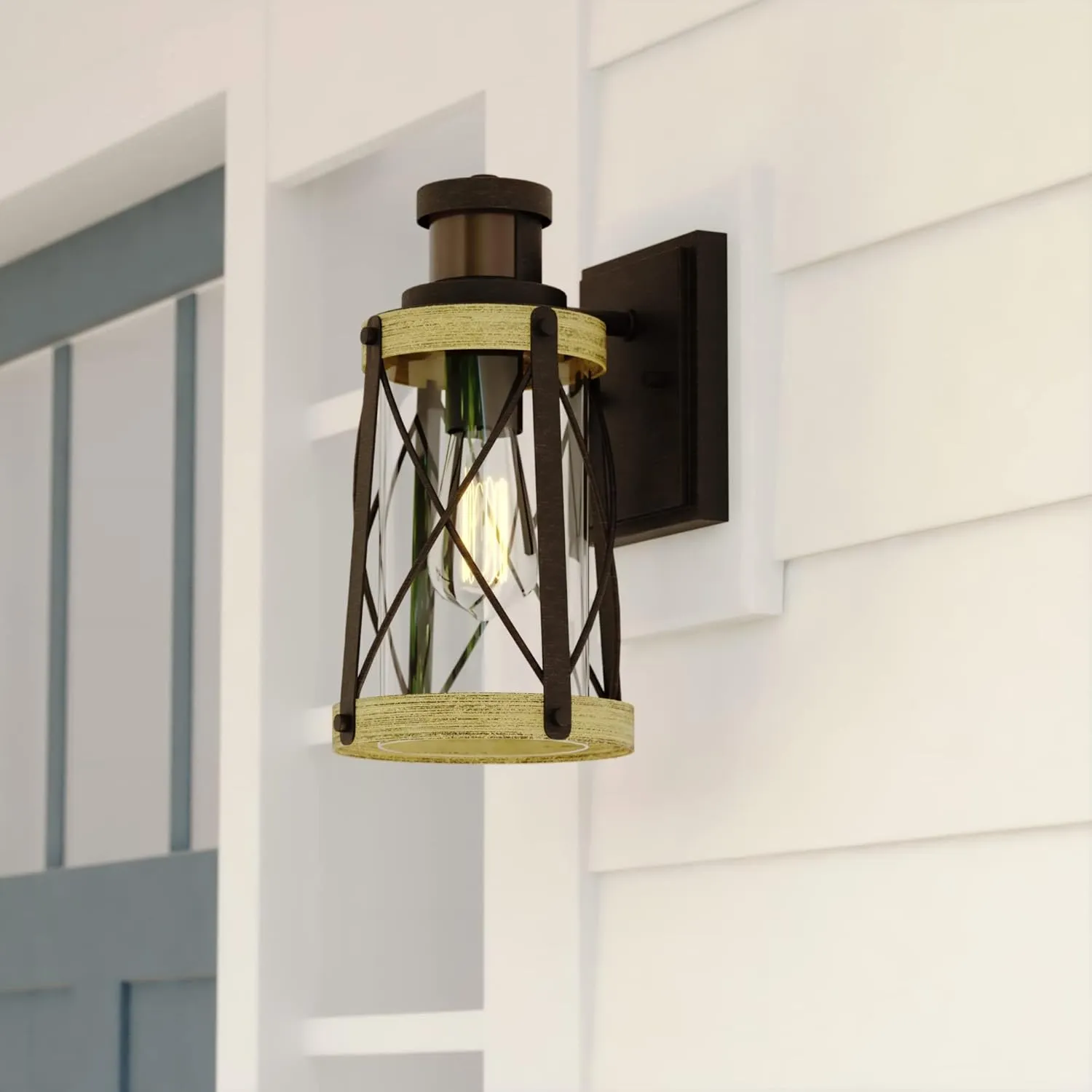 VAXCEL Harwood Bronze Motion Sensor Dusk to Dawn Outdoor Wall Light Farmhouse Clear Glass
