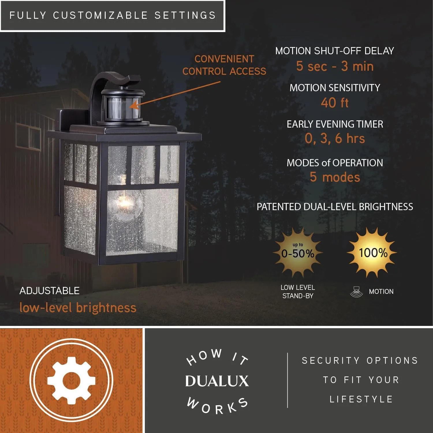 VAXCEL Mission Bronze Motion Sensor Dusk to Dawn Outdoor Mission Wall Light