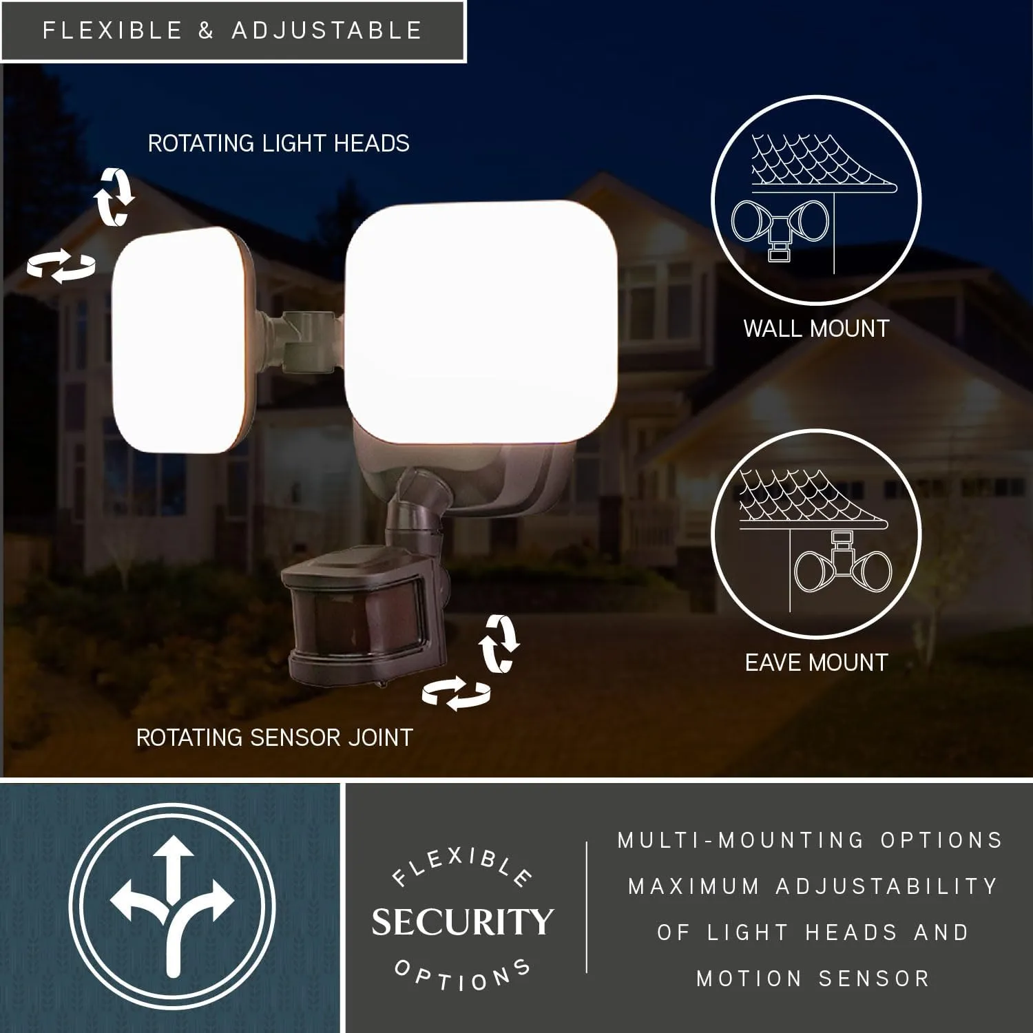 VAXCEL Theta 2 Light LED Outdoor Motion Sensor Adjustable Security Flood Light Bronze