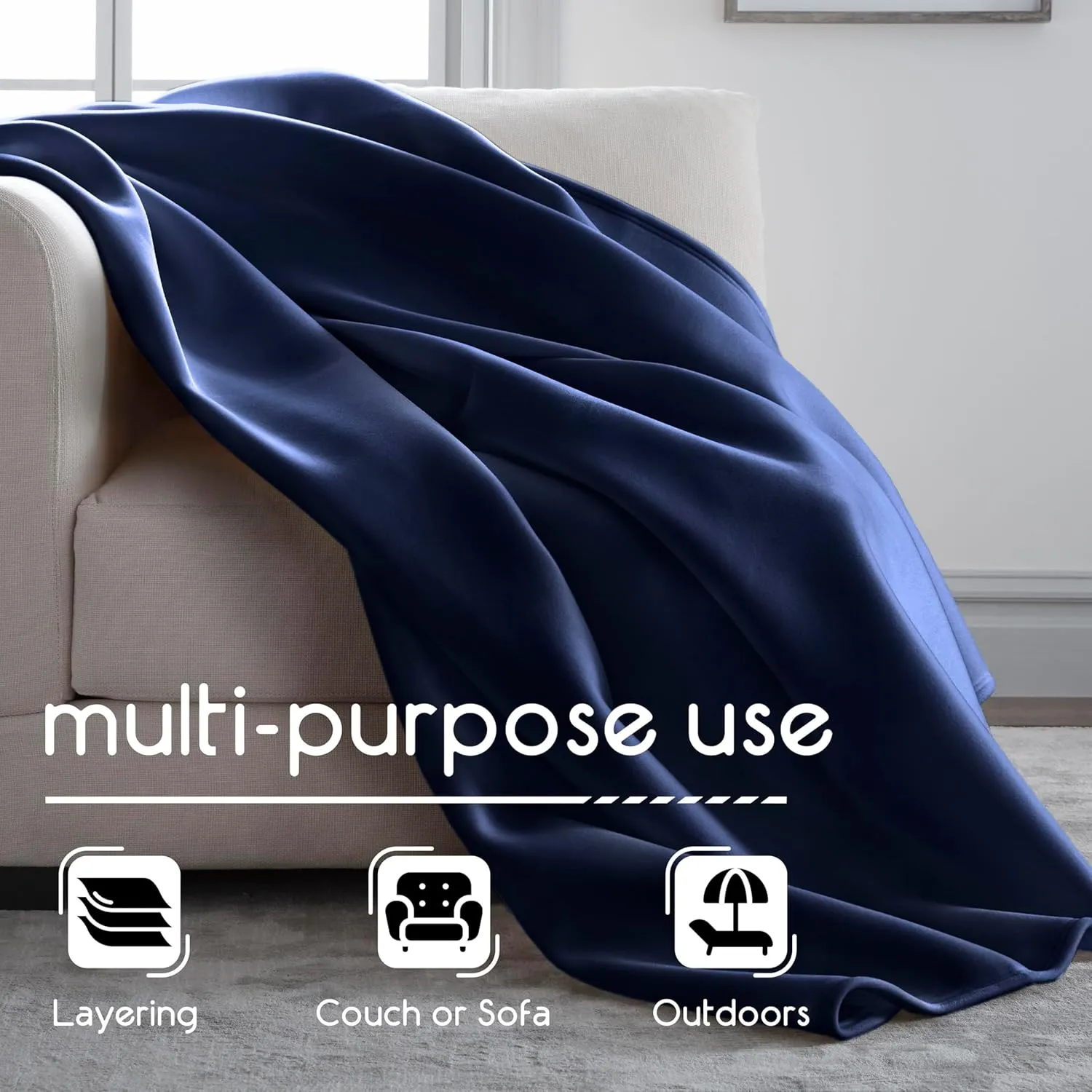 Vellux 1B07054 Original Insulating Core Hotel Style Solid blanket Machine Washable Soft Cozy Warm Thermal Durable Pet Friendly All Seasons Layering Bed Sofa Blankets Navy Blue, Twin, Blue