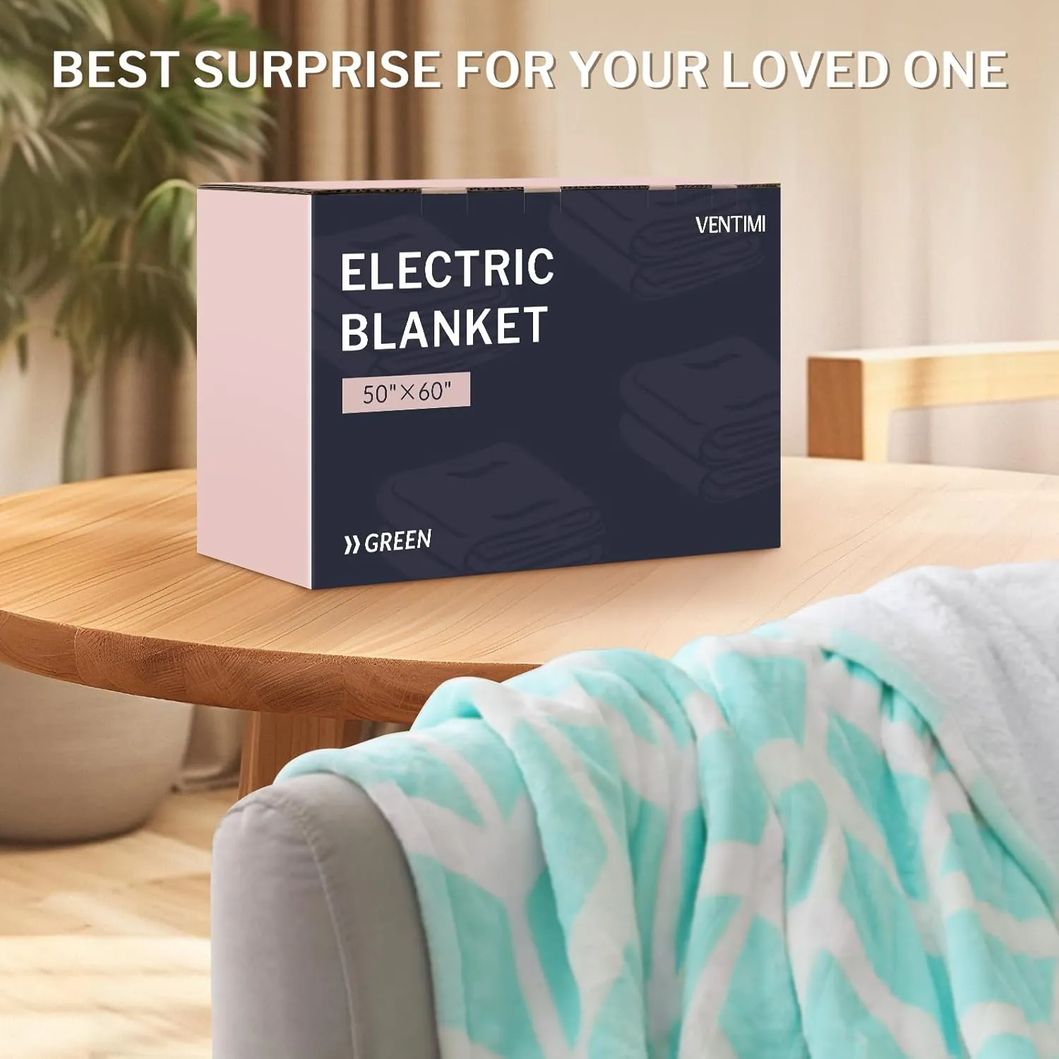 VENTIMI Electric Heated Throw - 50" x 60", 5 Heat Levels, Auto Off, ETL Certified, Green
