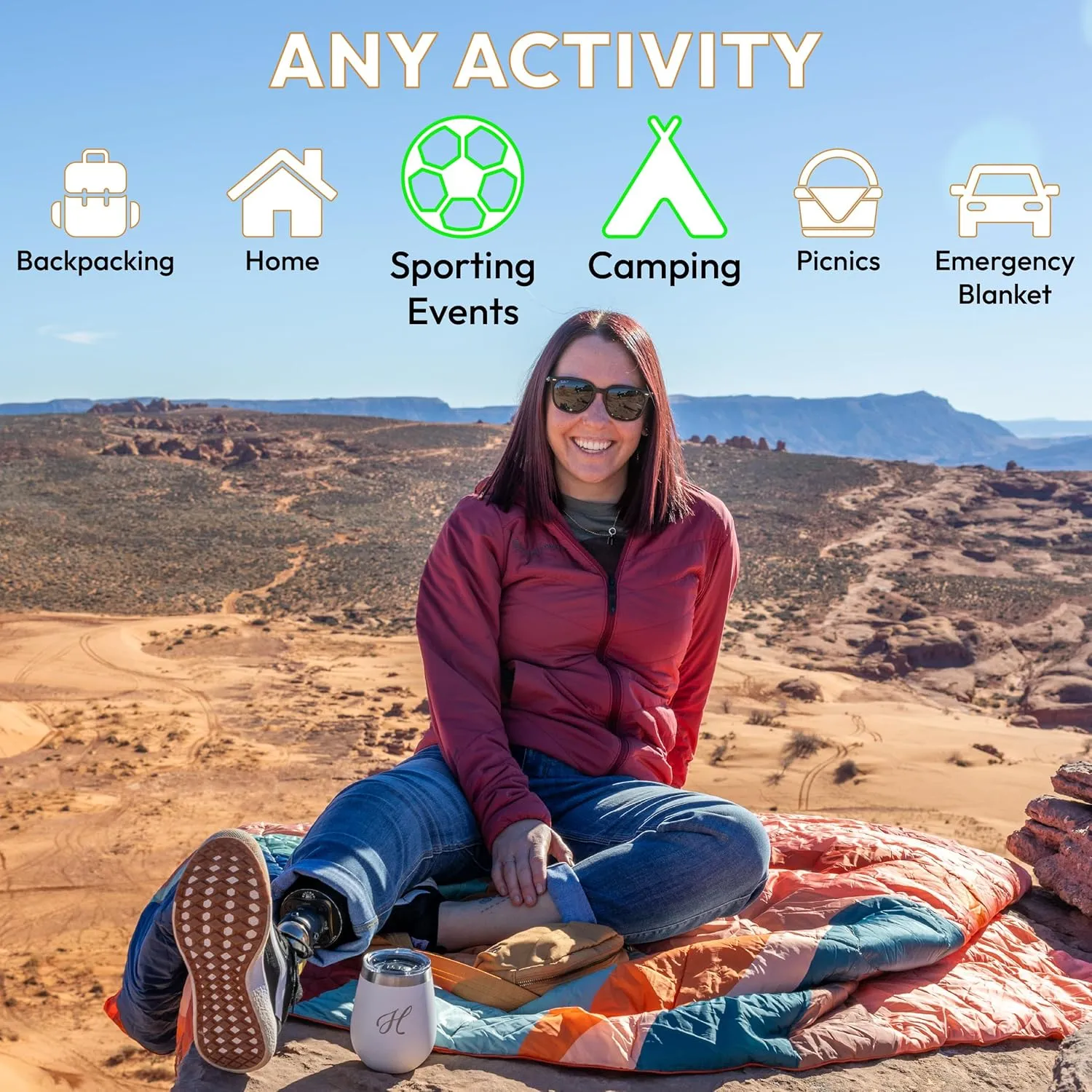 Versatile Packable Outdoor Camping Blanket, Puffy Blanket, Primaloft® Insulation, Warm, Durable, Lightweight, Waterproof, Oversize, Beach, Stadium, and More! 55"x80" (Cendre Blue)