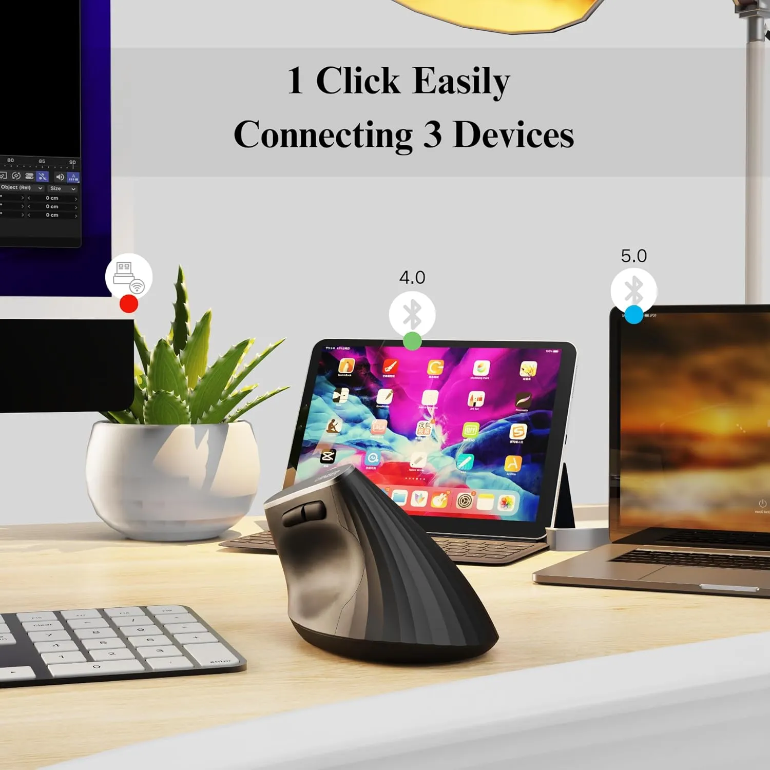 Vertical Mouse Wireless,Bluetooth Mouse with BT5.0/4.0/2.4G, Rechargeable with Battery Indicator,Ergonomic Design for Comfort and Reduced Wrist Strain, Ideal for Home,Office Use,Black
