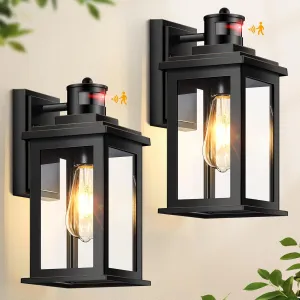 VIANIS 2 Packs Motion Sensor Outdoor Lights for House, Dusk to Dawn Front Porch Light, Black Gold Outdoor Light Fixture Sconce with Clear Tempered Glass for House, Doorway, Entryway