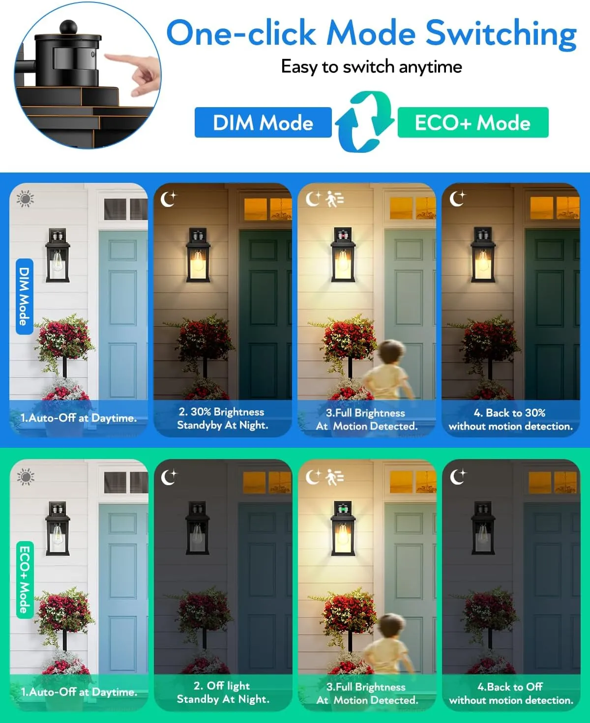 VIANIS 2 Packs Motion Sensor Outdoor Lights for House, Dusk to Dawn Front Porch Light, Black Gold Outdoor Light Fixture Sconce with Clear Tempered Glass for House, Doorway, Entryway