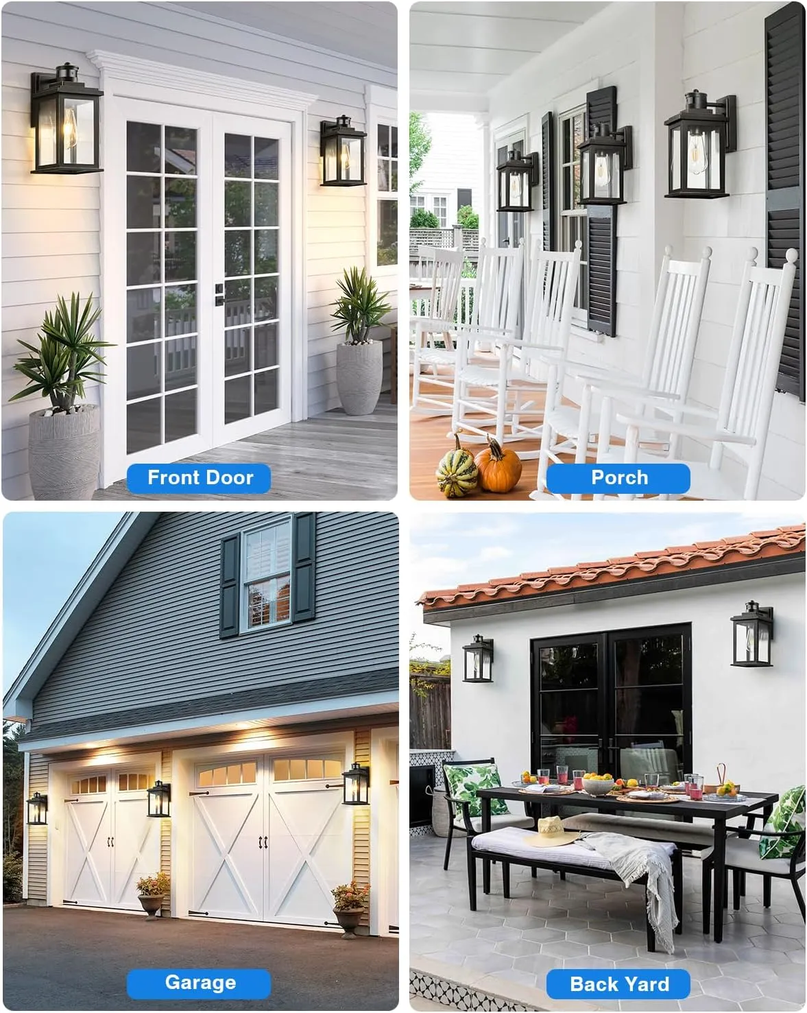 VIANIS 2 Packs Motion Sensor Outdoor Lights for House, Dusk to Dawn Front Porch Light, Black Gold Outdoor Light Fixture Sconce with Clear Tempered Glass for House, Doorway, Entryway