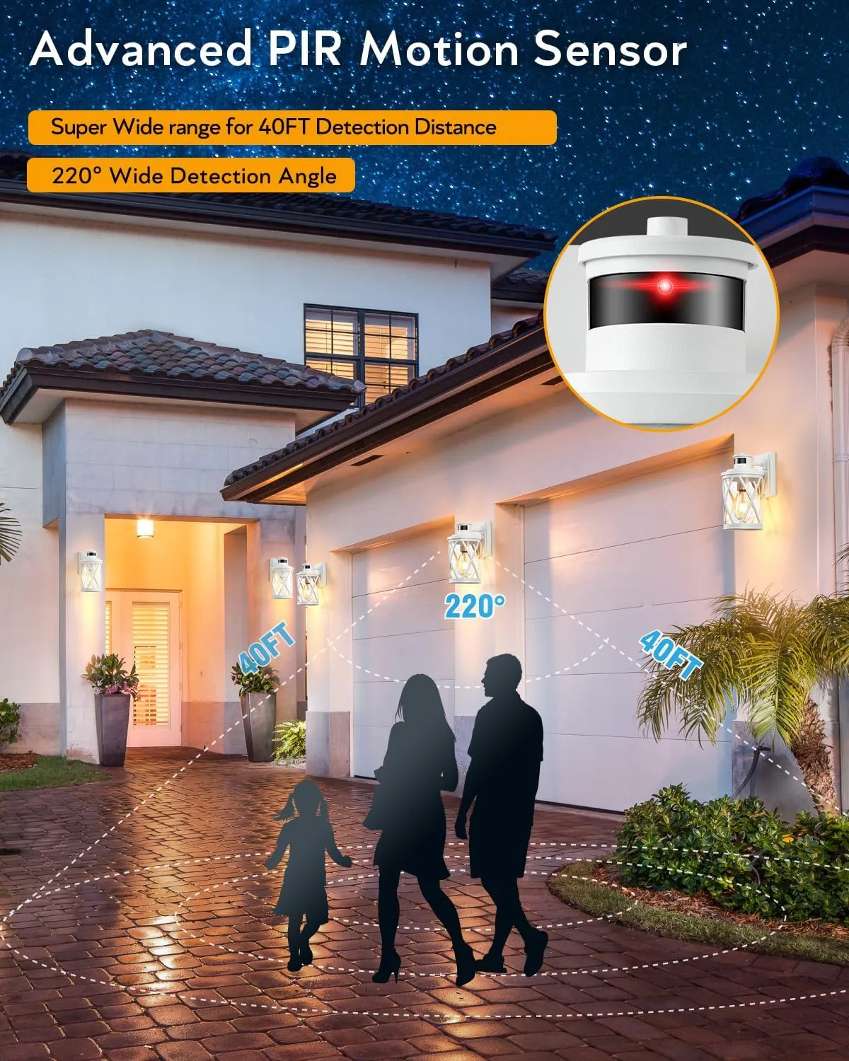 VIANIS Exterior Lighting Fixtures with Motion Sensor, White Outside Lights for House, Dusk to Dawn Motion Sensor Porch Light for Doorway, Entryway, Porch, Waterproof, Anti-Rust